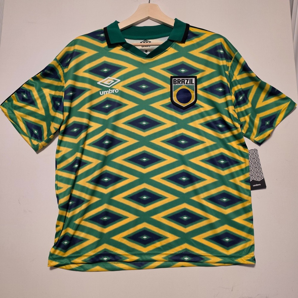 Umbro Brazil Soccer Jersey Diamond Print Football 2026 Green Yellow Blue Large